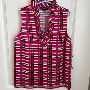 GIBSON LOOK Plaid Ruffle Neck Sleeveless Top